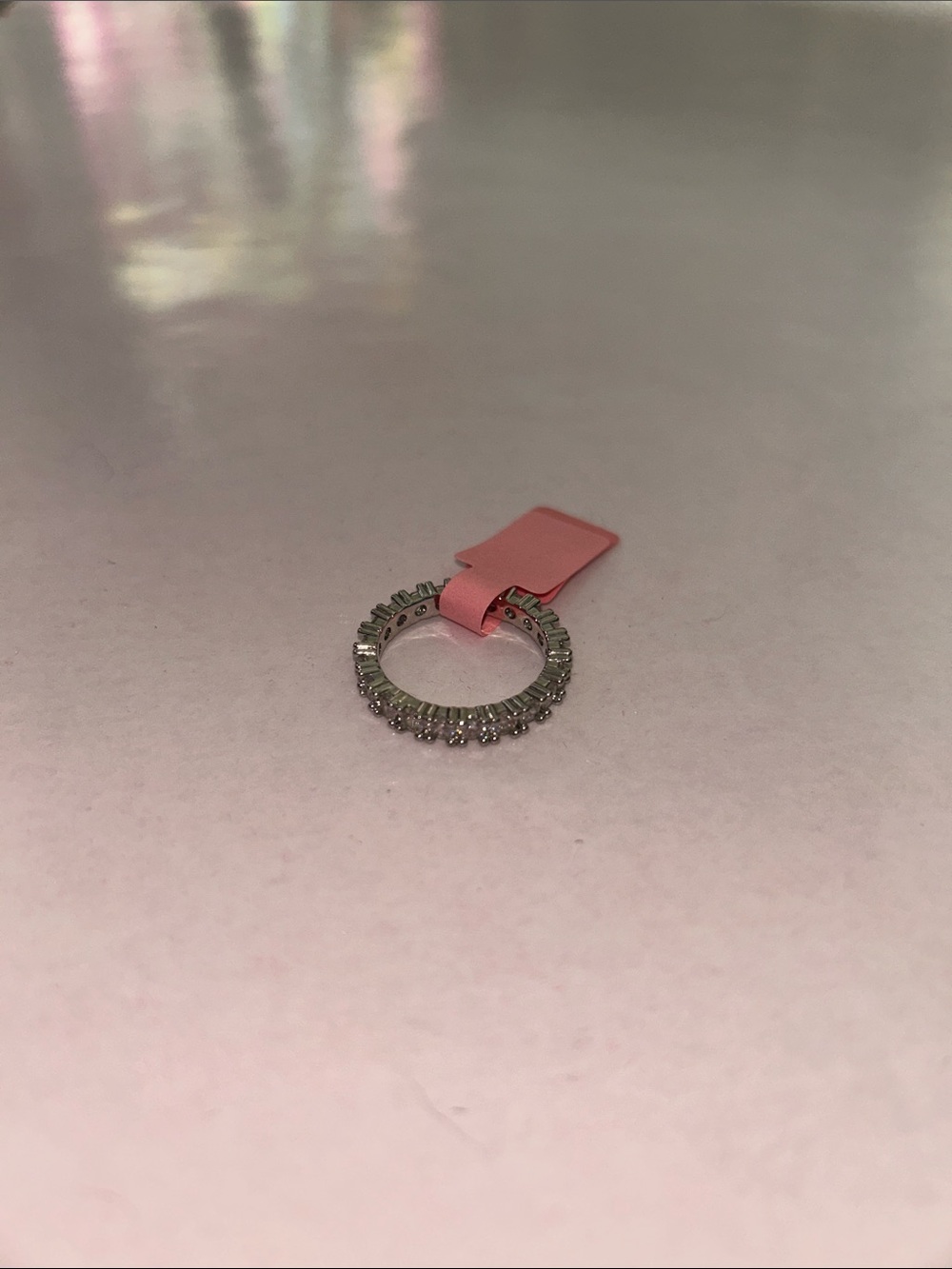 Cubic Zirconia Round Crystal Eternity Ring with Silver Plating